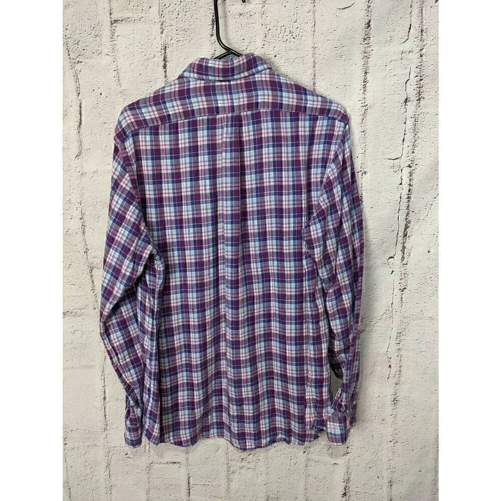 Ralph Lauren Button up Shirt Men Blue Purple Plaid Flannel Cotton Shirt Sz L Lar